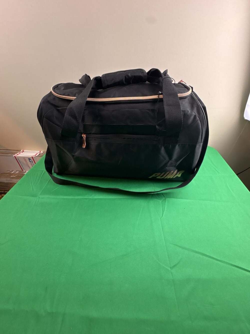 Puma Black and Gold Logo Duffle Gym Bag
